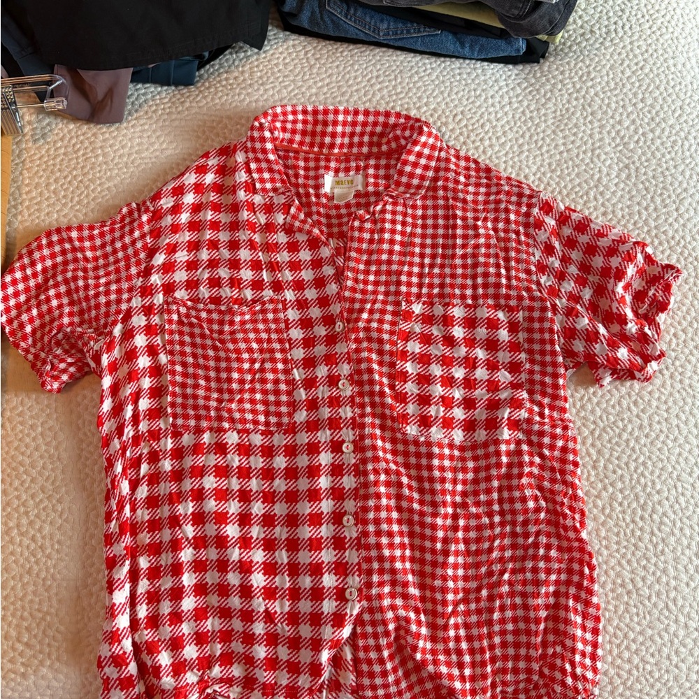 Anthropologie Red and White Houndstooth Shirt